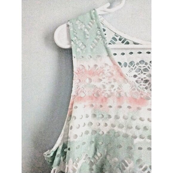 Cloth & Portrait A-Line Women's Eyelet Midi Dress Lined White Mint Peach - Large - Picture 2 of 7